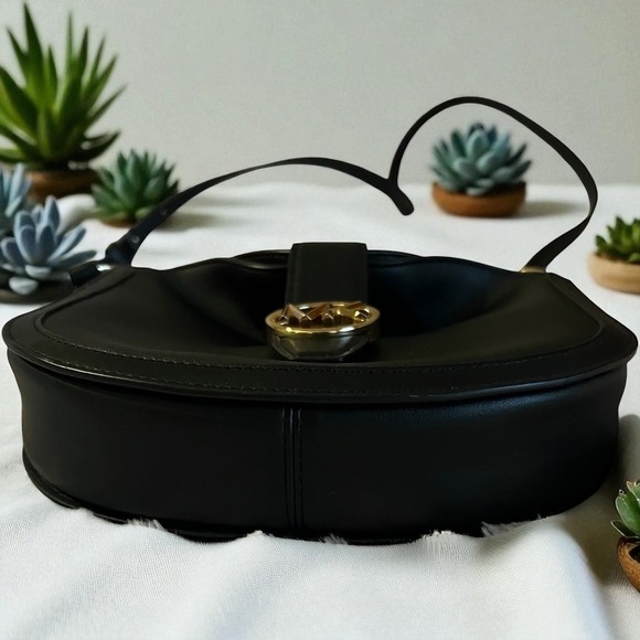 Michael Kors Gabby Small Hobo Crossbody Bag Black MK Logo Gold Hardware Purse - Picture 8 of 10